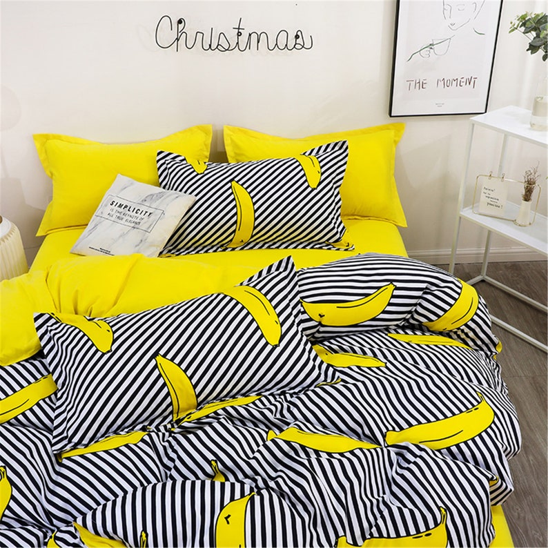 Duvet Covers Striped Banana Yellow Duvet Cover Twin King Queen Etsy