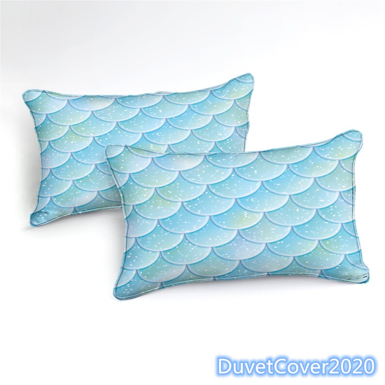 Dreamlike Sky Blue Mermaid Scale Duvet Cover Twin Queen Etsy