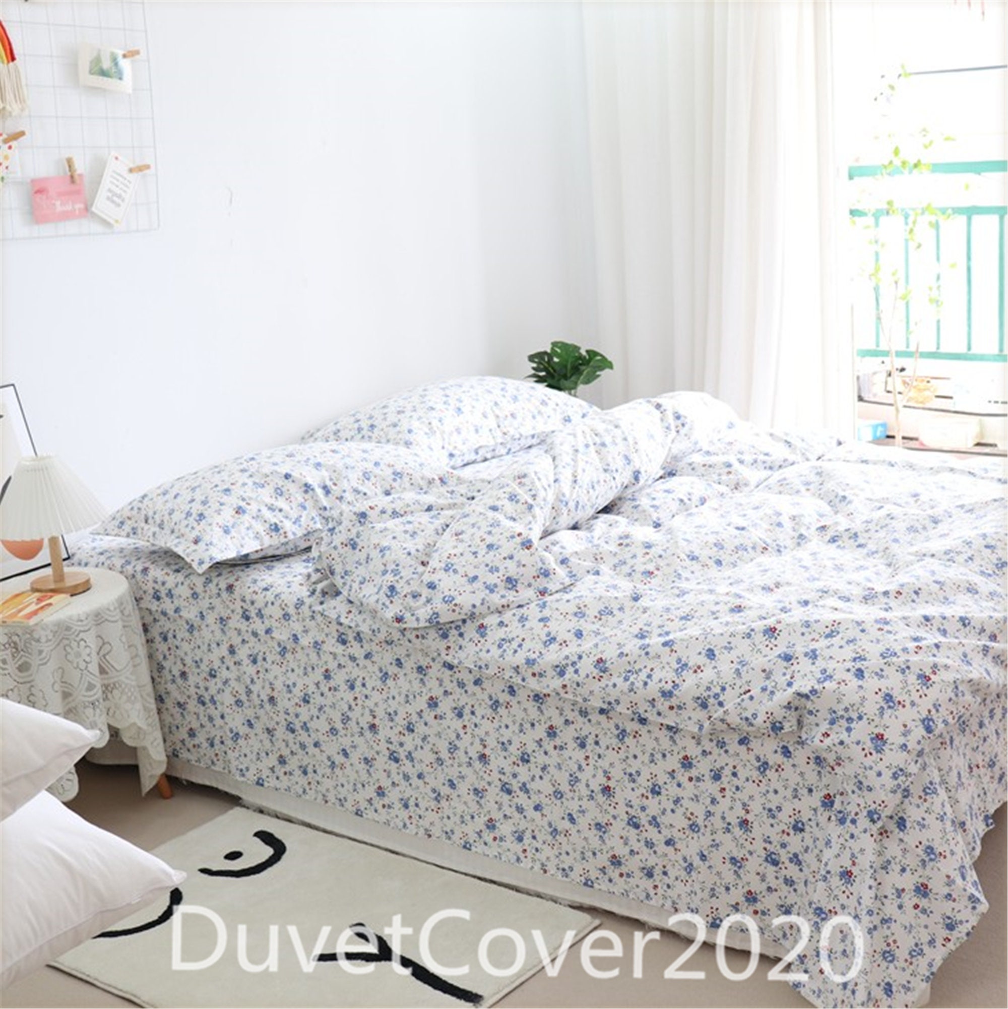 Blue Flowers Duvet Covers 100 Cotton White Floral Duvet Cover Etsy UK