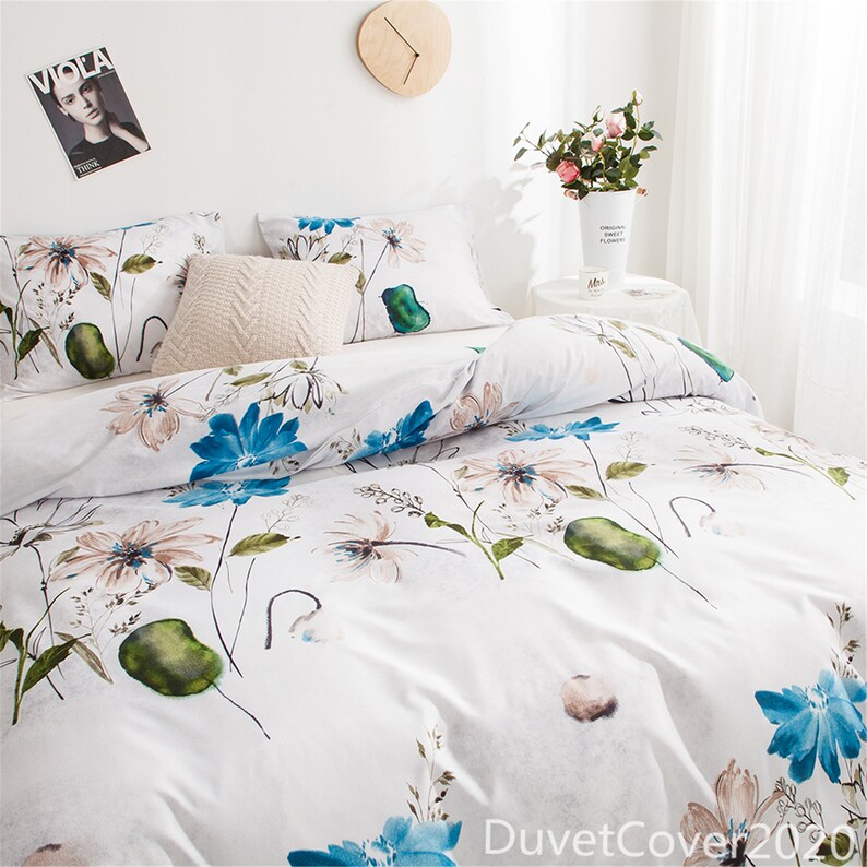 White Fl Duvet Cover Queen Twin King Bedding Set Covers Kid Teen Bedroom Decor Comforter Quilt Kits Bed Home Living Golden City Vn White Fl Duvet Cover Queen Twin, Queen Size Bed Quilt Kits