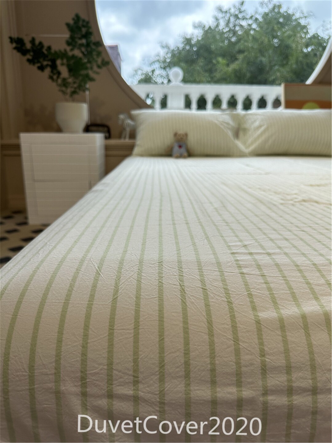 100 Cotton Striped Fitted Sheets Twin/full/queen Dorm Bedding Etsy