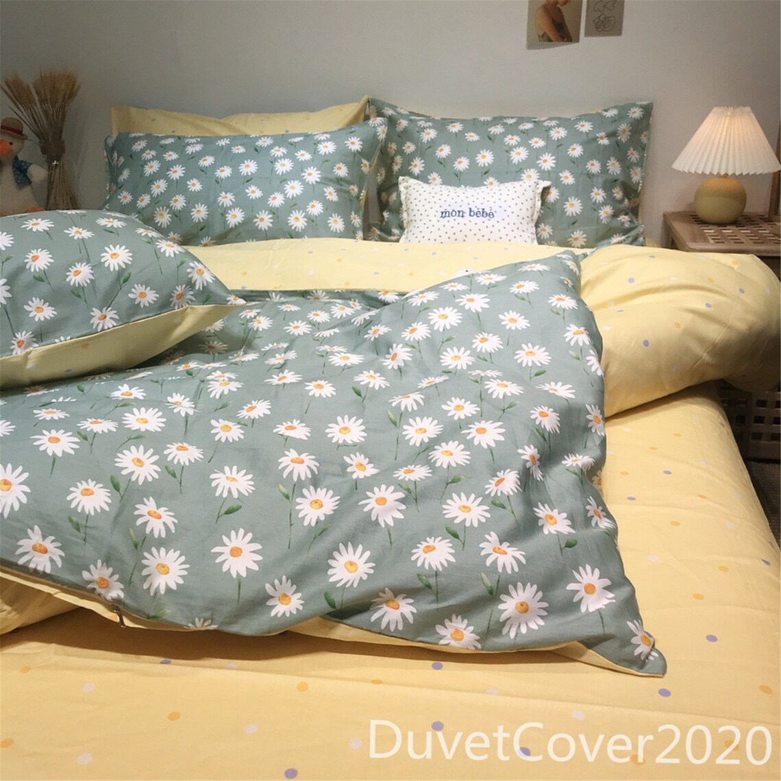 Daisy Floral Duvet Cover Cotton4PC Set Duvet CoverFlat Etsy