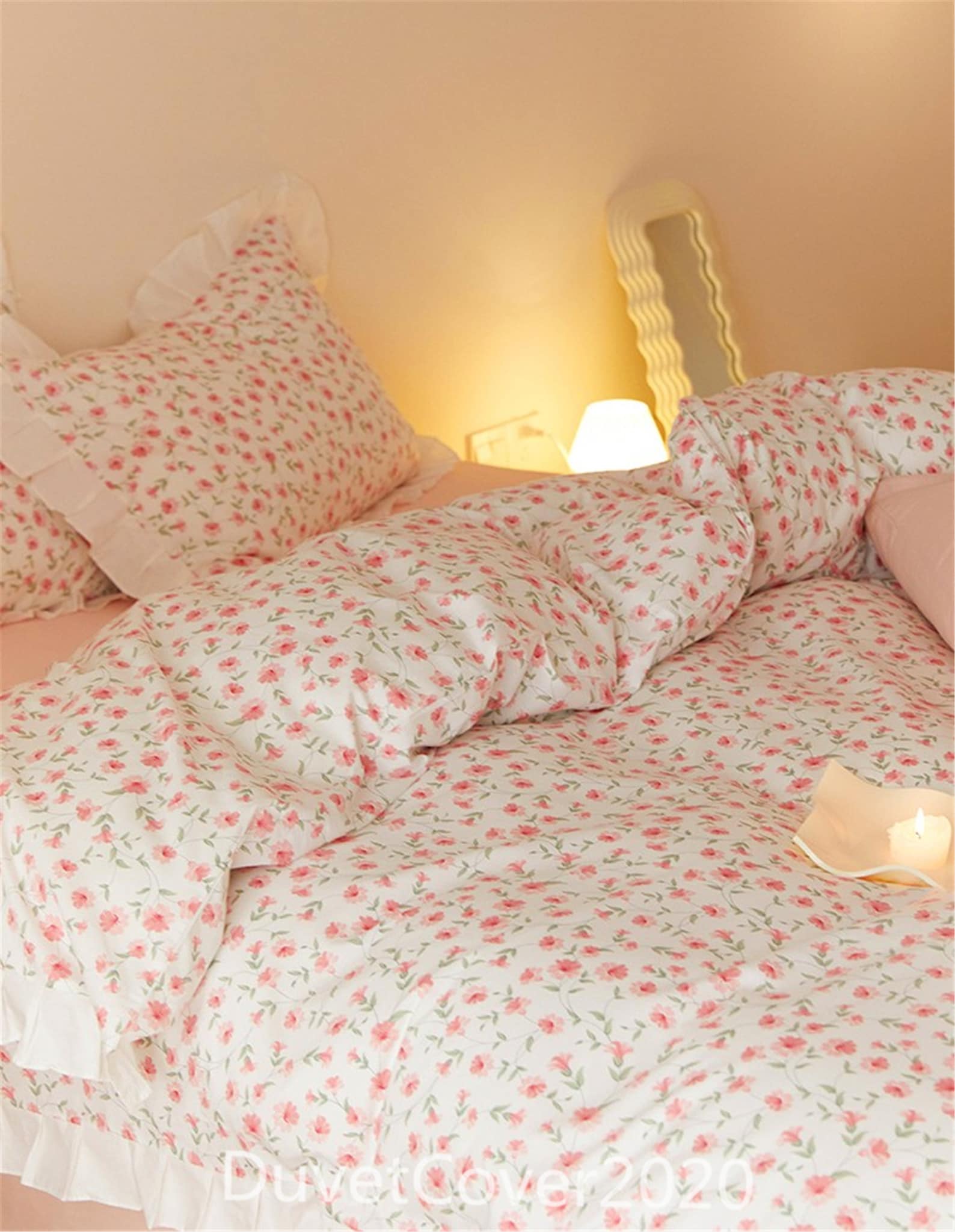 100 Cotton White Pink Floral Duvet Cover Full/queen With Etsy