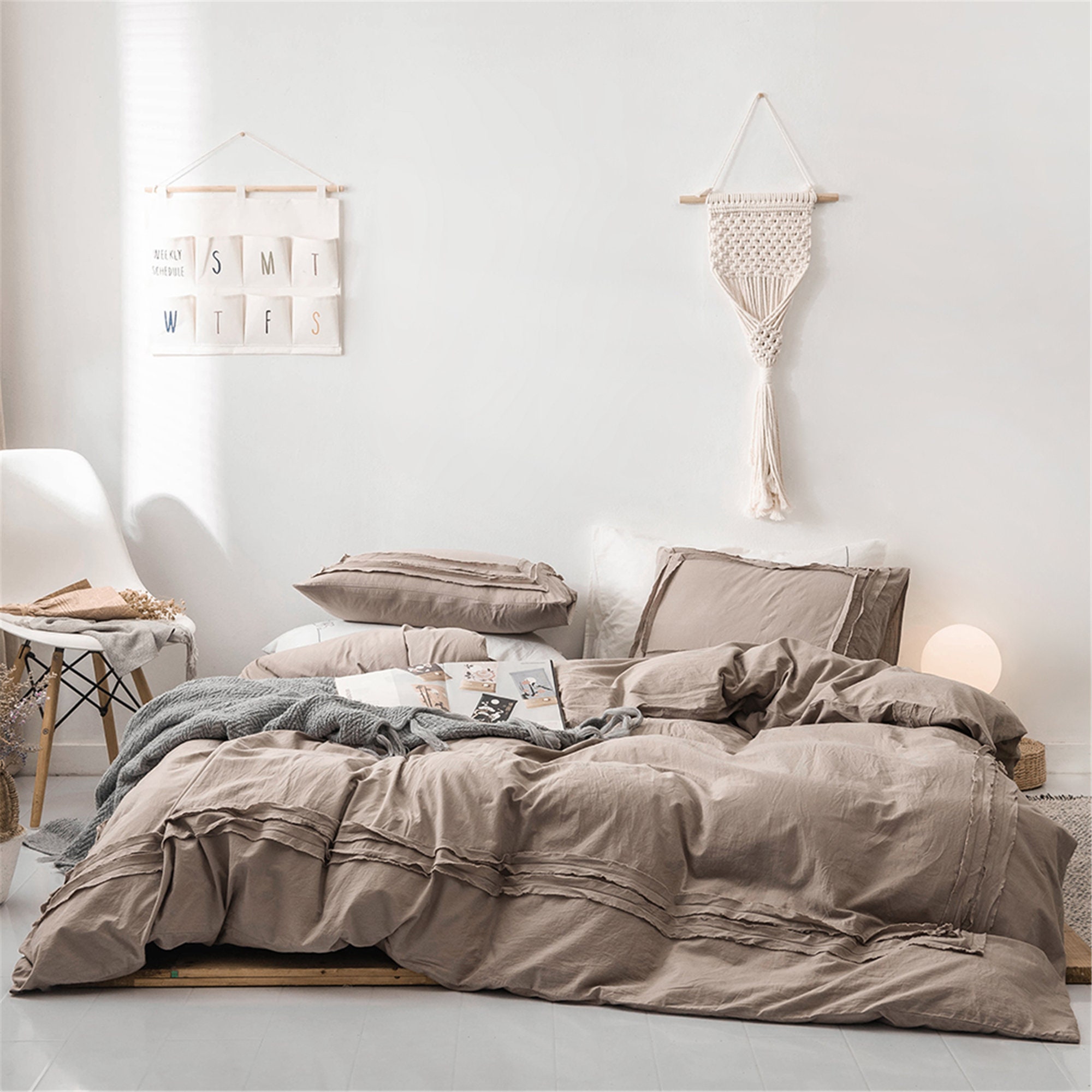 Light Brown Cotton Duvet Cover Set Soft Concise Bed Set Twin Etsy