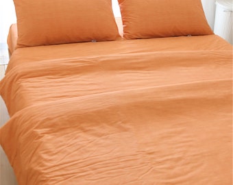 Solid Orange Duvet Cover Twin Full Queen King,Customized Size Duvet Covers,100% Cotton Bedding Set Bed Fitted Sheet Pillowcase