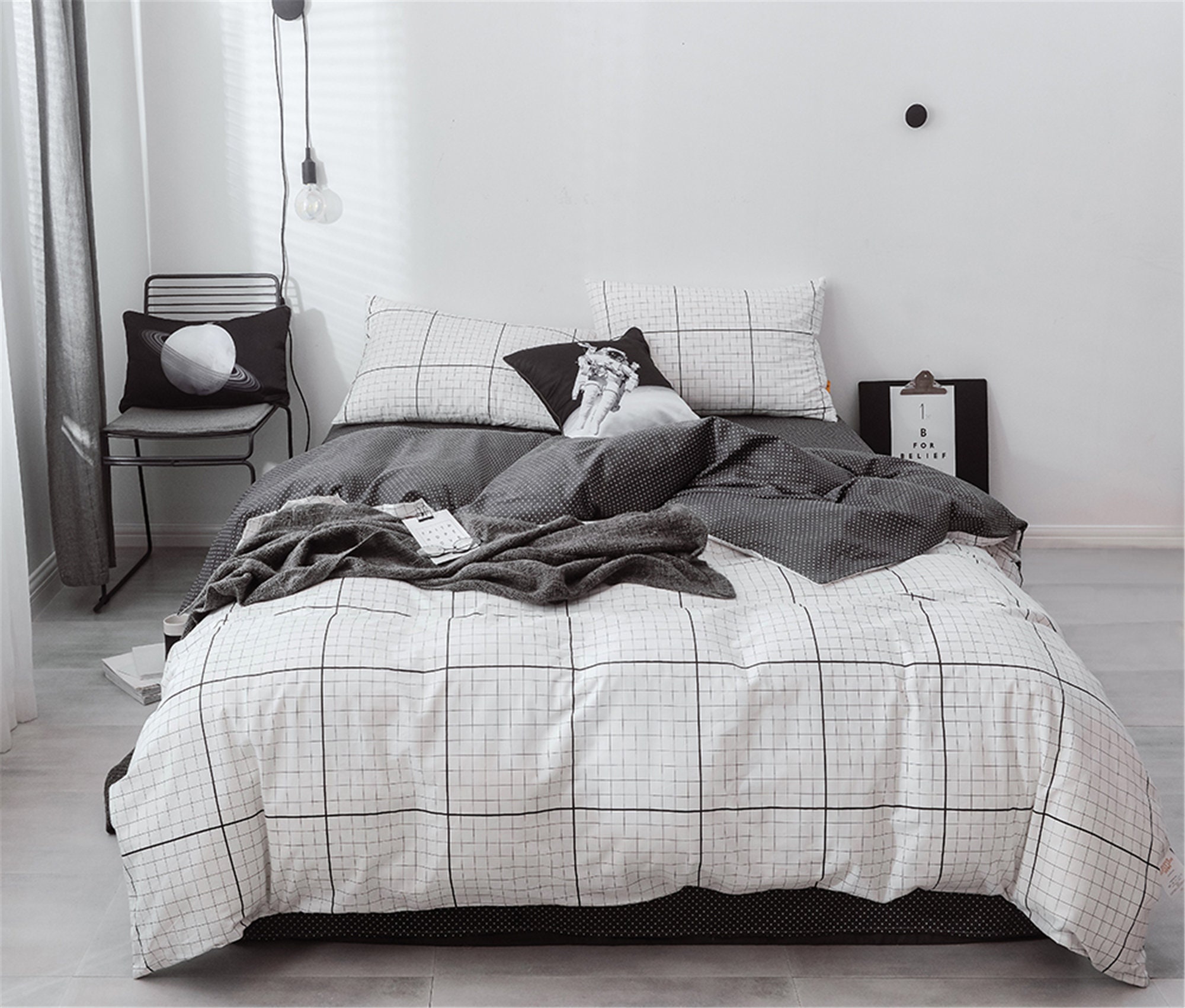 White Plaid Duvet Cover 100 Cotton Soft Skinfriendly Duvet Etsy