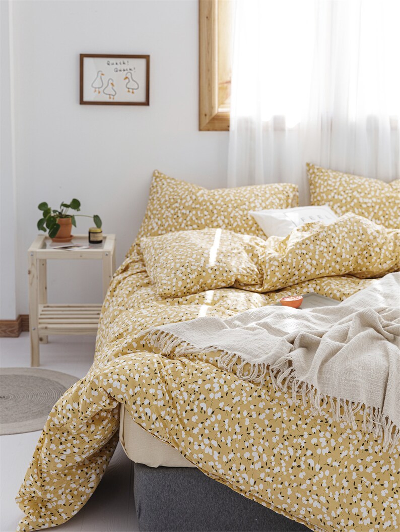 100 Cotton Yellow Floral Duvet Cover Twin Queen KingSoft Etsy