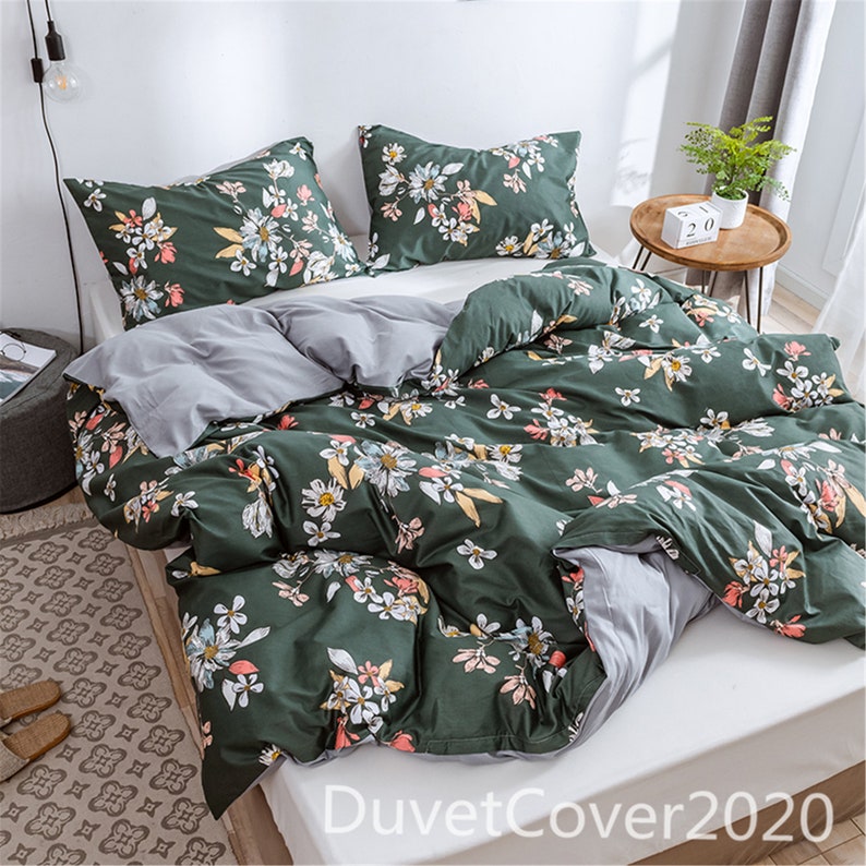 100 Cotton Floral Duvet Cover Greenduvet Covers Queen Full Etsy