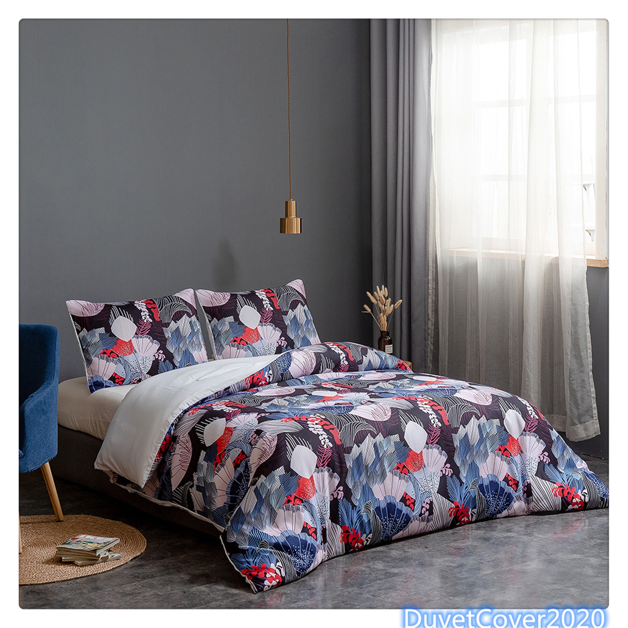 British Style Vintage Duvet Cover Red Floral Duvet Cover Queen Etsy