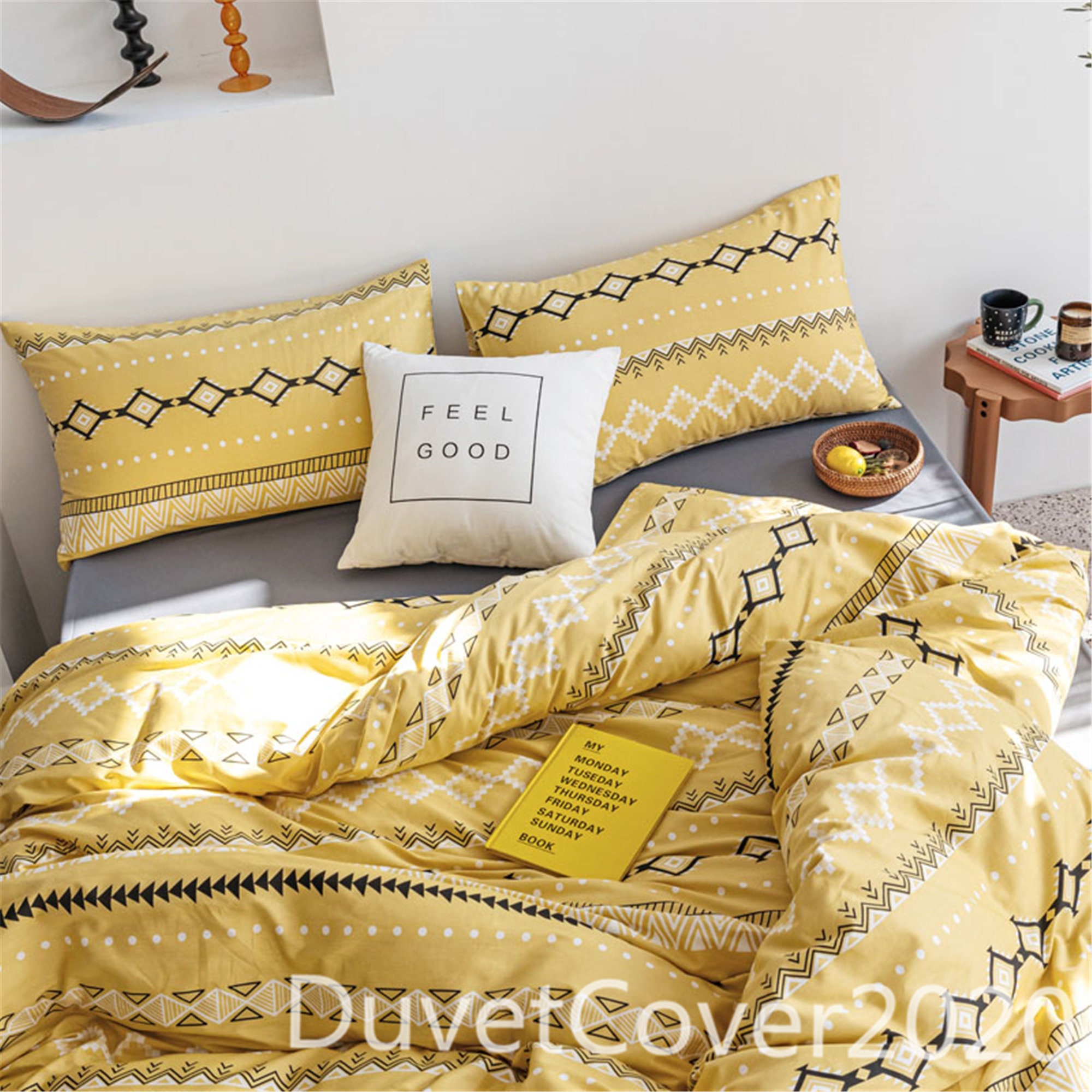 Bohemian 100 Cotton Duvet Cover Yellow4PC Cotton Bedding Etsy