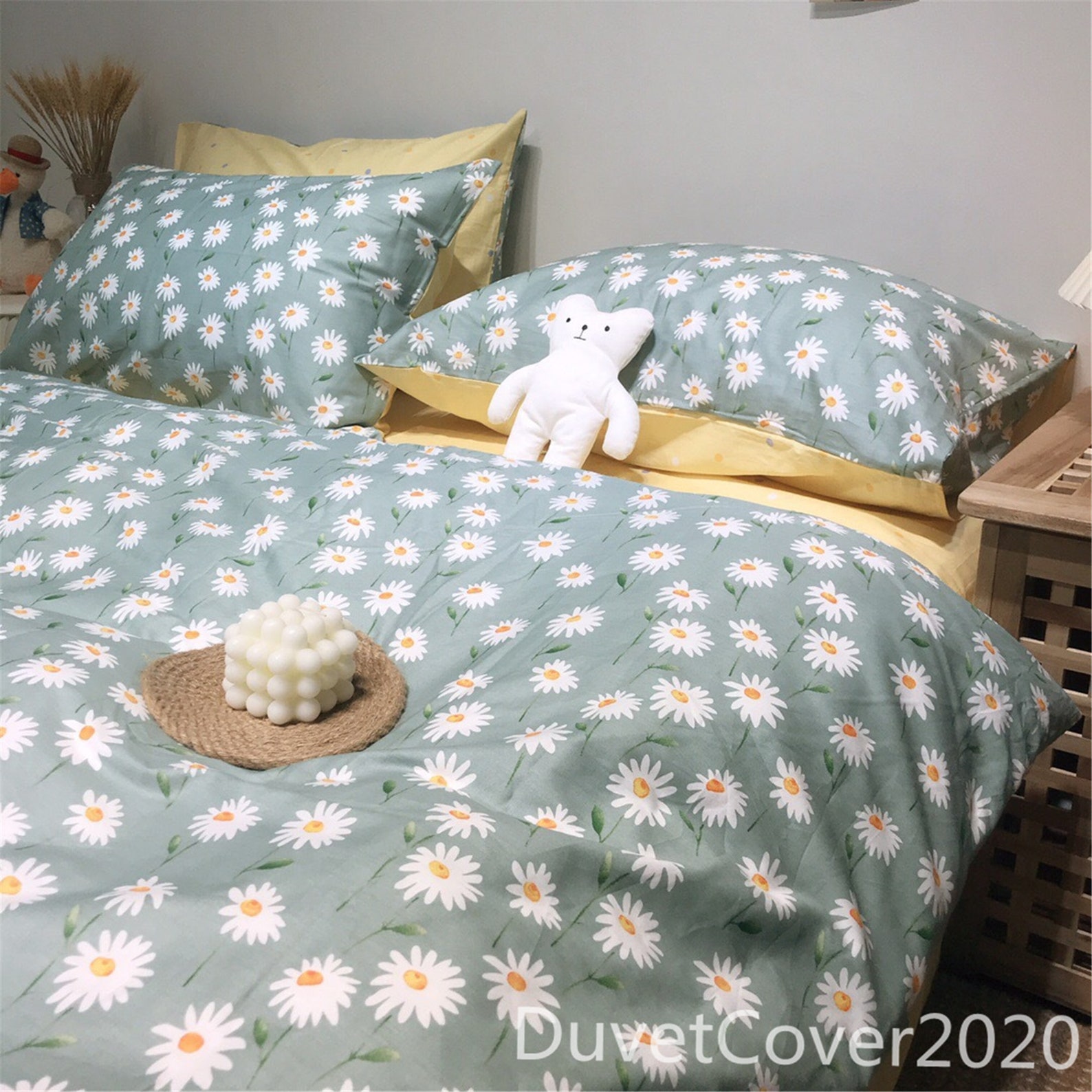 Daisy Floral Duvet Cover Cotton4PC Set Duvet CoverFlat Etsy