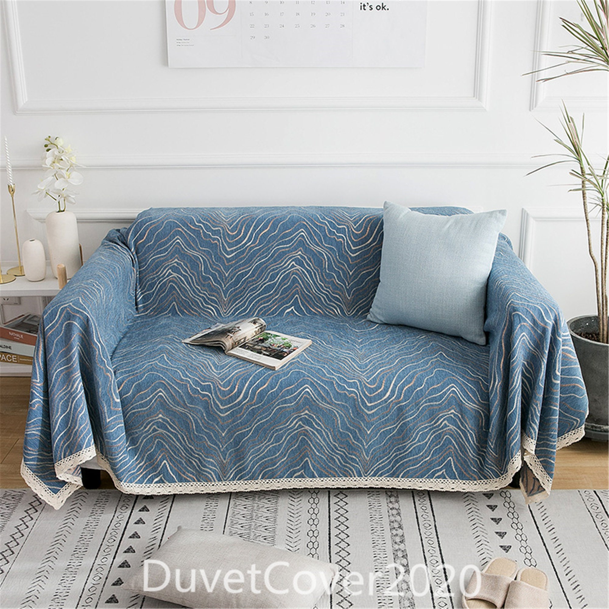 Navy Blue Chenille Sofa CoverMinimalist Couch CoversVintage Etsy