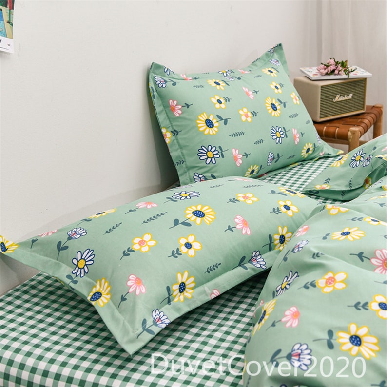 Green Floral Duvet Cover Queenduvet Covers Etsy