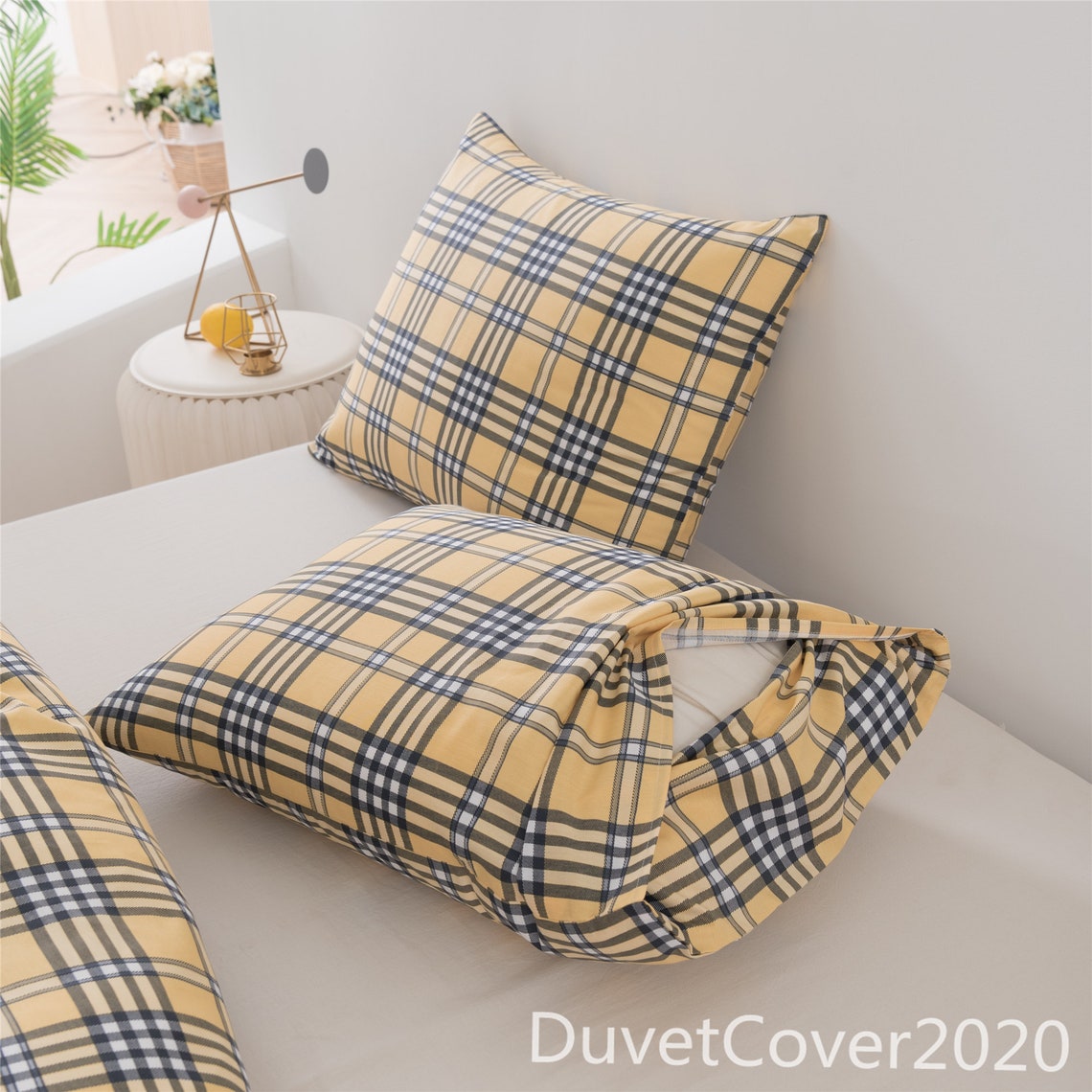 Yellow Plaid Duvet Covers Cotton100 Cotton Duvet Cover Twin Etsy