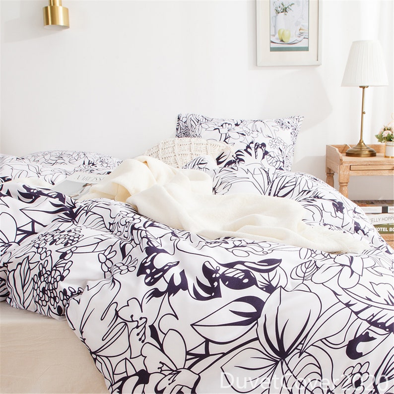 Duvet Cover White Navy Floralduvet Cover Queen Twin Etsy