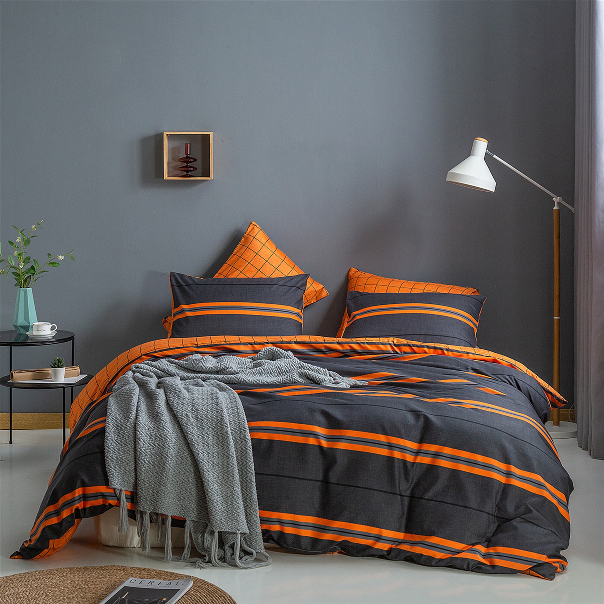 Gray Orange Striped Vintage Duvet Cover Queen King Twin Duvet Etsy