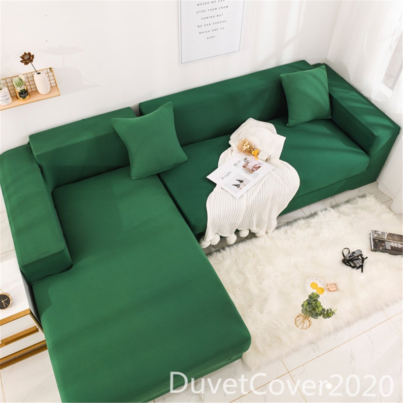 Concise Sofa Coverpure Dark Green Sofa Coverslipcoverssofa Etsy