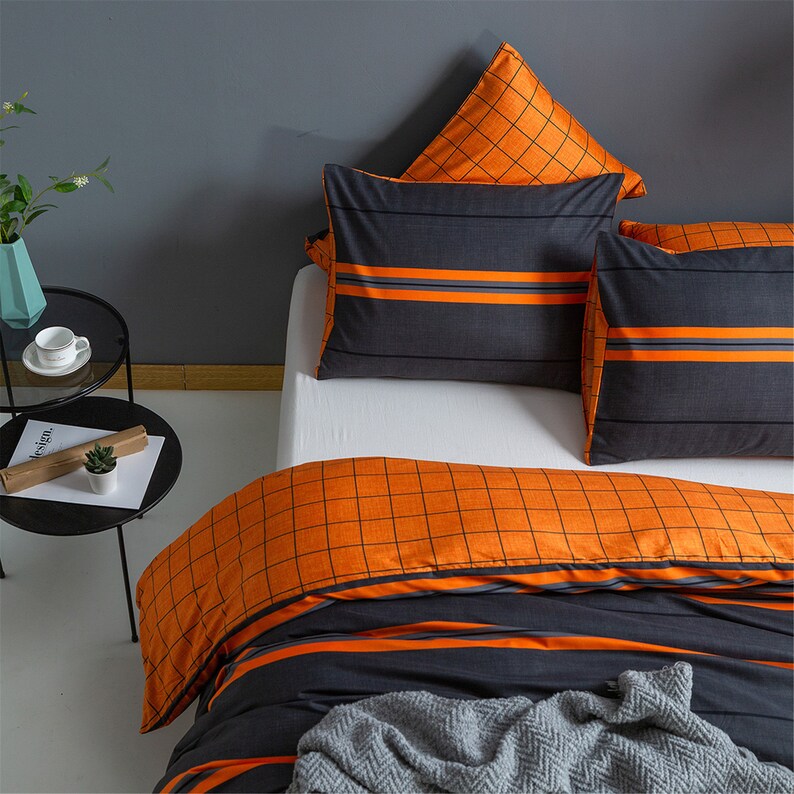 Gray Orange Striped Vintage Duvet Cover Queen King Twin Duvet Etsy