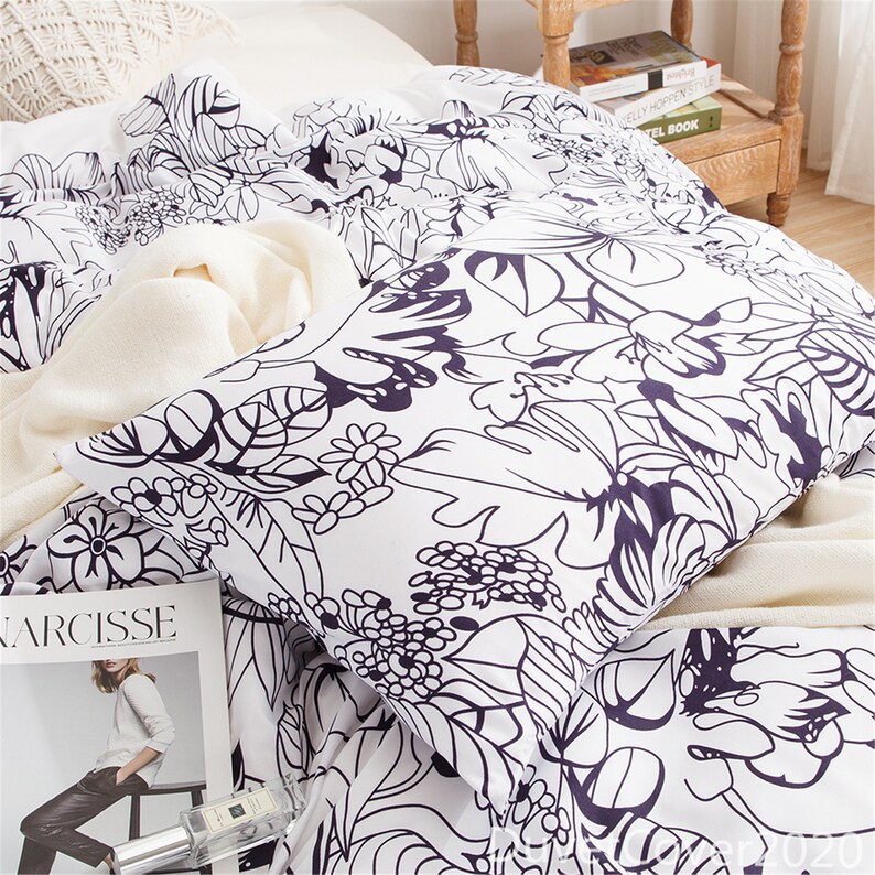 Duvet Cover White Navy Floralduvet Cover Queen Twin Etsy