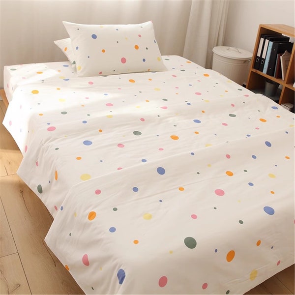 100% Cotton Duvet Covers,Colorful Polka Dot Duvet Cover Queen/Twin/Full/King,Pillowcase,Fitted Sheet,Quilt Cover,Customized Bedding Dorm