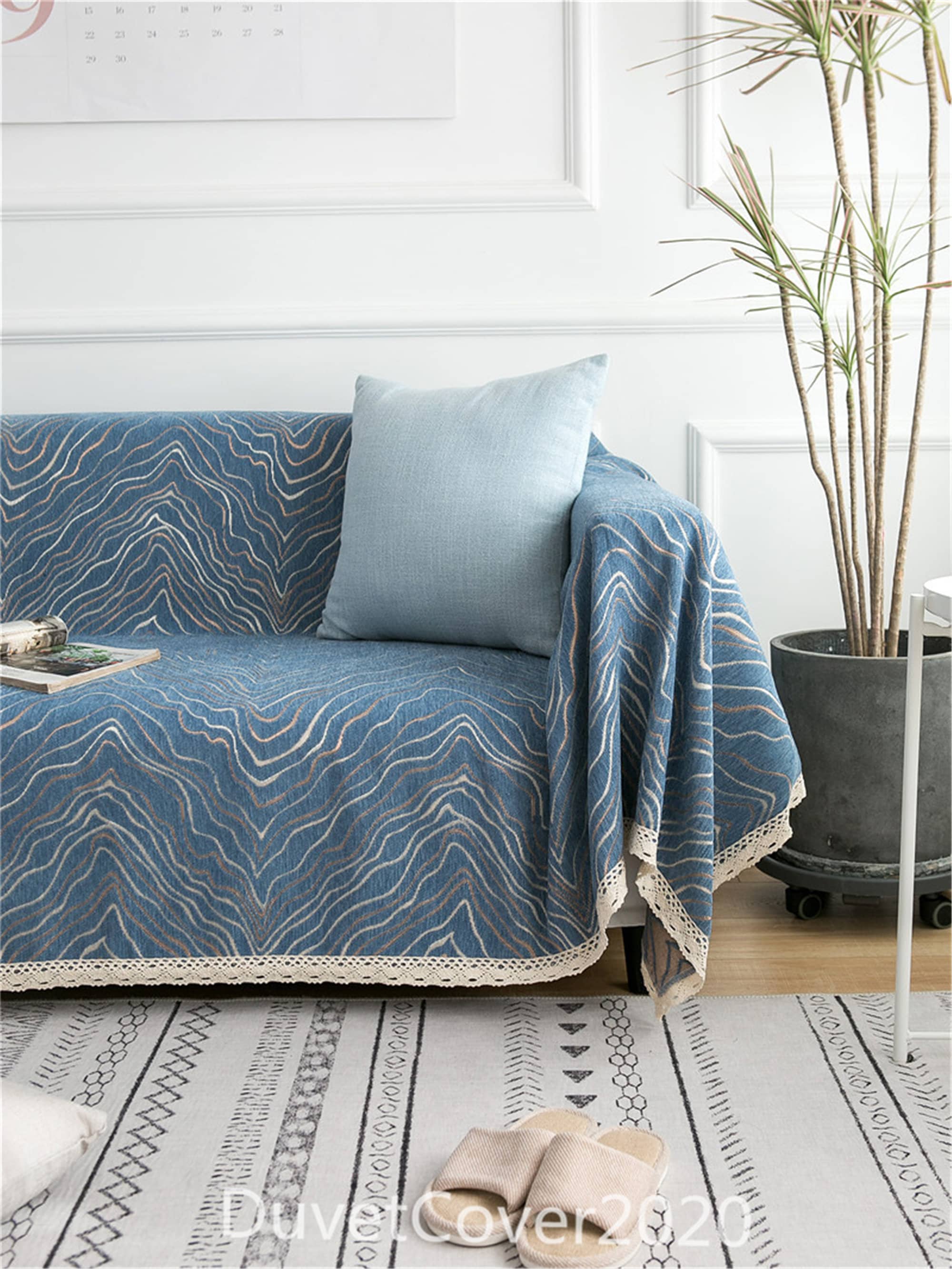 Navy Blue Chenille Sofa Coverminimalist Couch Coversvintage Etsy