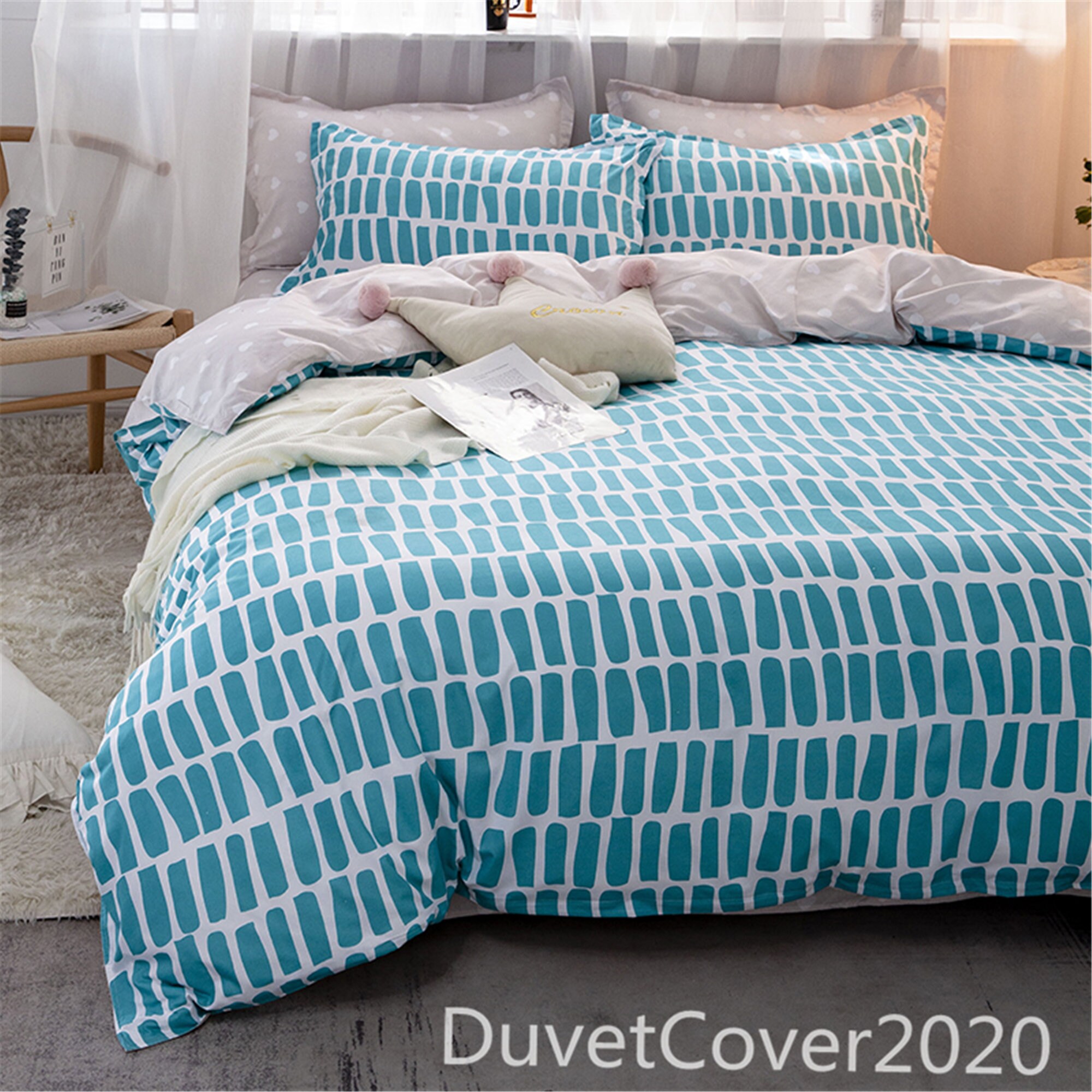 Blue Geometric Duvet Cover Queen Twin Single Doublebedding Etsy