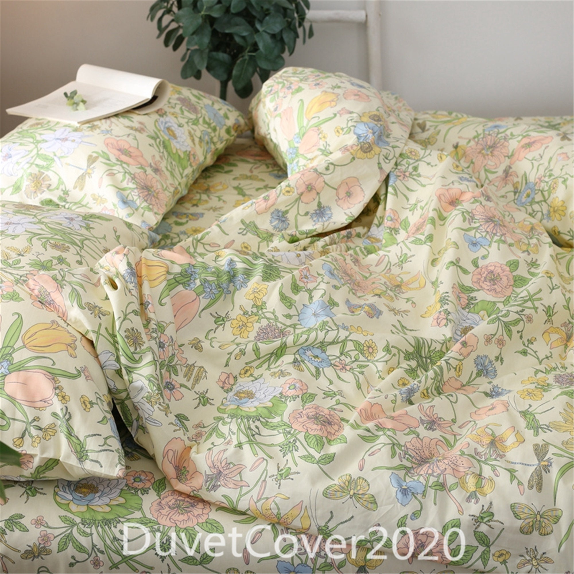 Beige Green Floral Duvet Cover Twin/full/queen/king,100% Cotton Duvet  Covers Bedding Set,quilt Cover Zipper Closure,pillowcase,3 Pc Beddings -   Israel