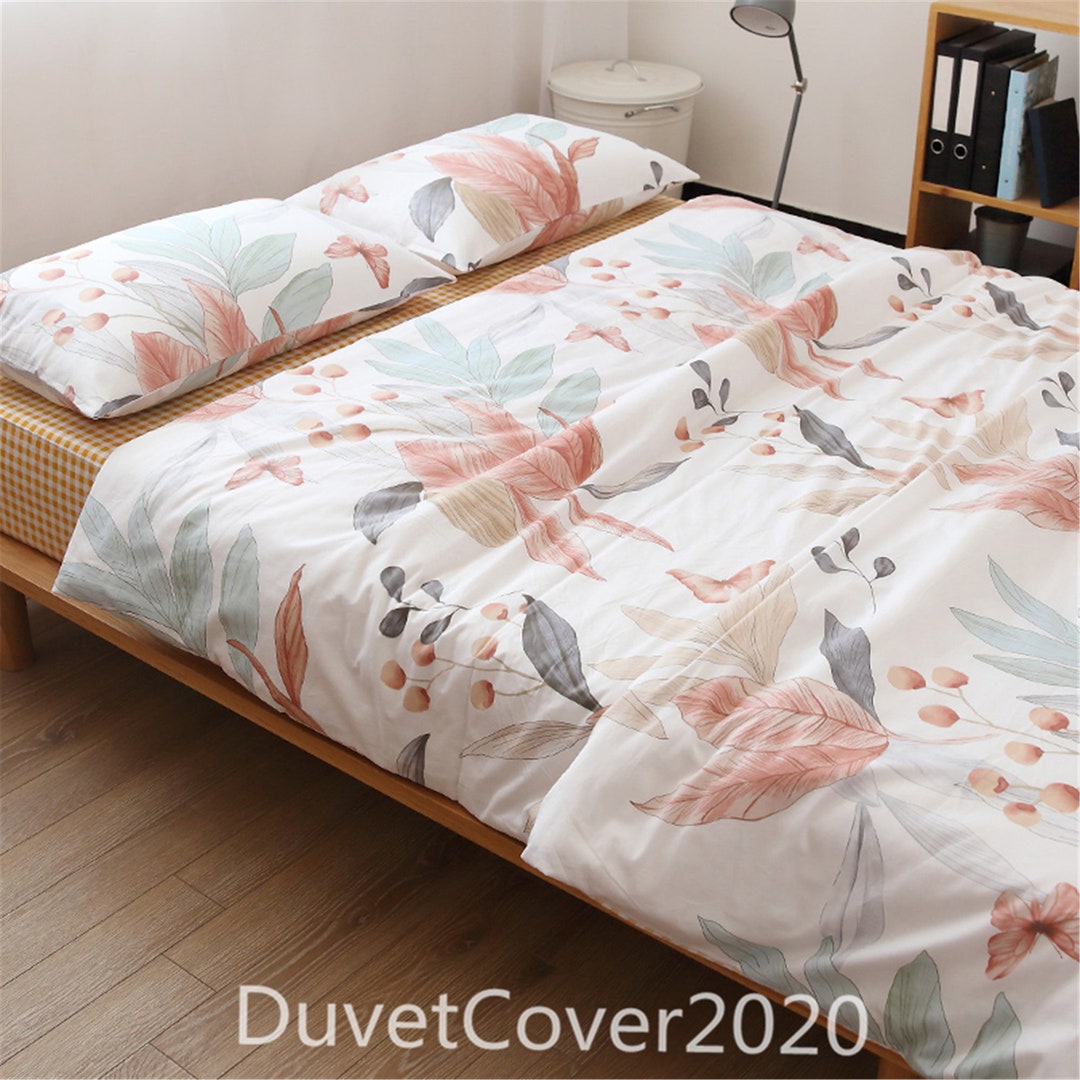 White Cotton Duvet Covers With Flowers100 Cotton Floral Etsy