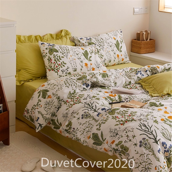 100 Cotton White Duvet Cover Full queen dorm Bedding Cotton Green
