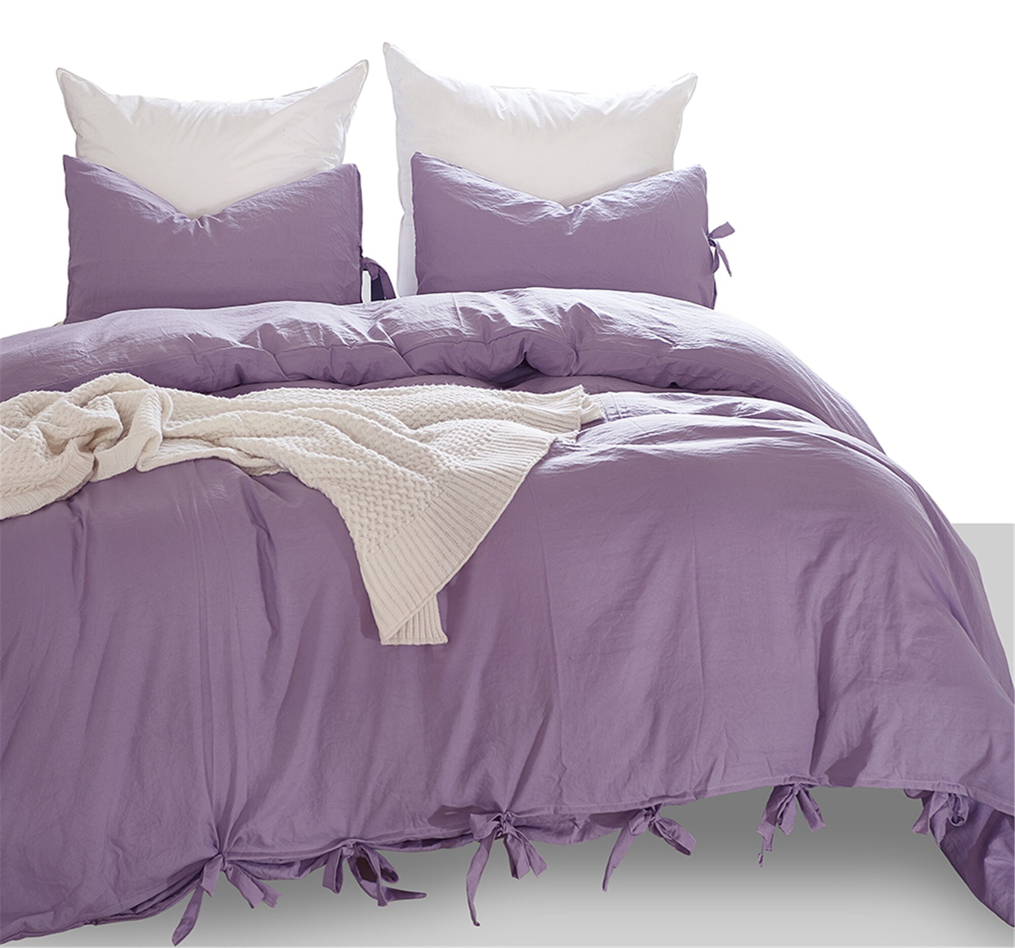 Duvet Cover Concise Purple No Zipper Solid Color 3pc Set Duvet Etsy