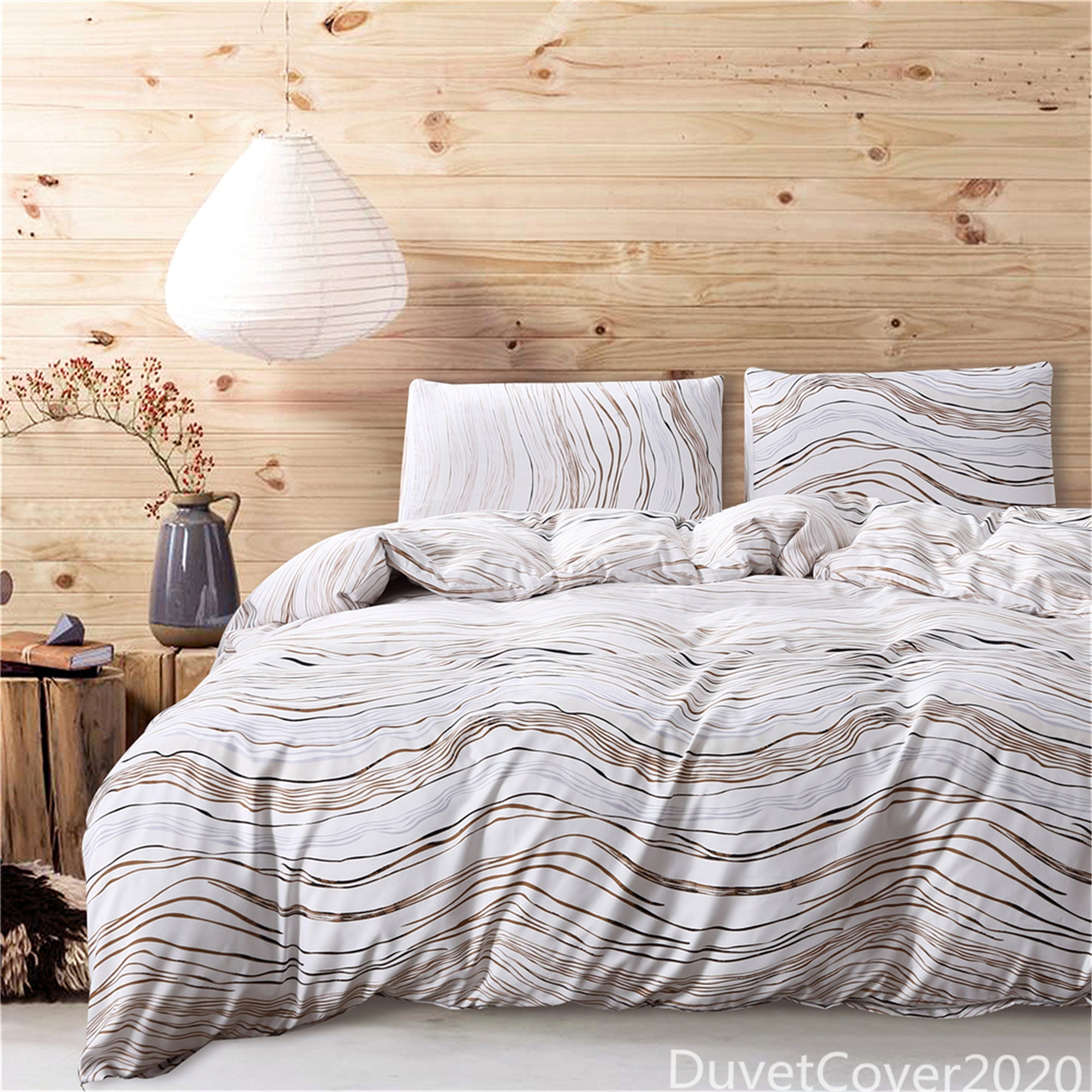 Gold Striped White Duvet Cover Queen Twin Kingbedding Set Etsy