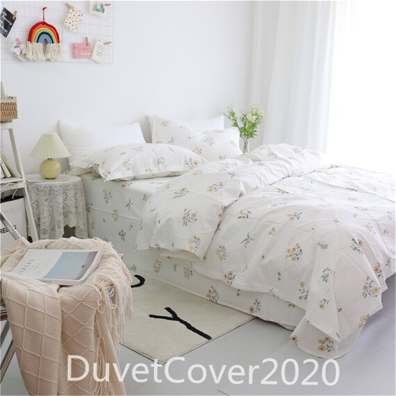 Cream White Floral Duvet Covers 100% Cotton Duvet Cover Twin/full