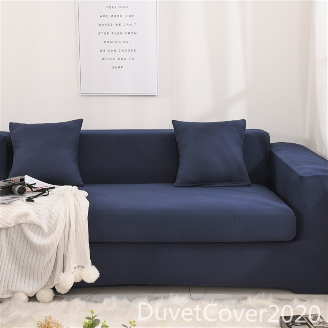 Solid Color Navy Sofa CoverSlipcoversSofa Cover Etsy