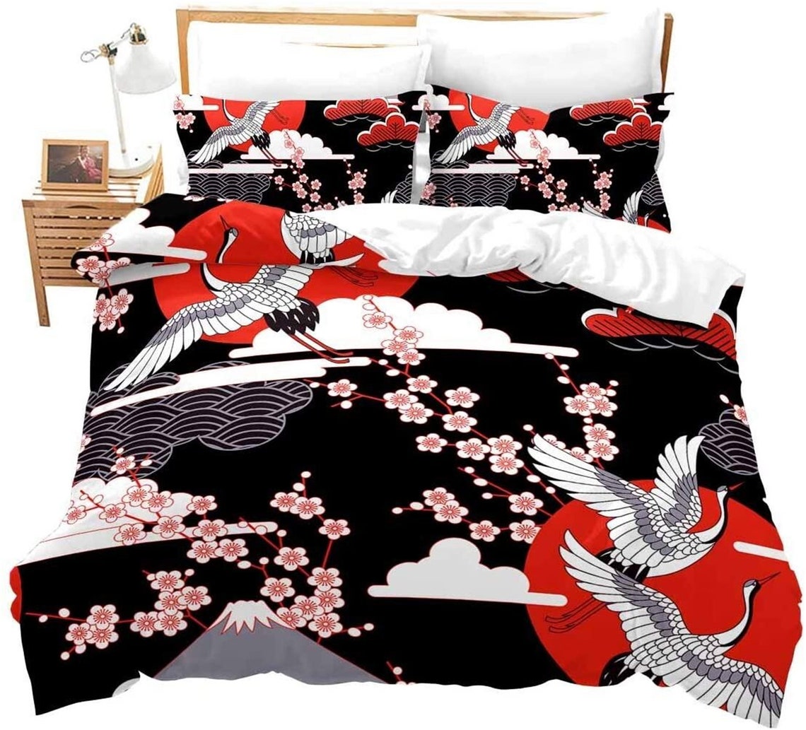 Japanese Duvet Cover Crane Sakura 3D Duvet Cover Queen Twin Etsy