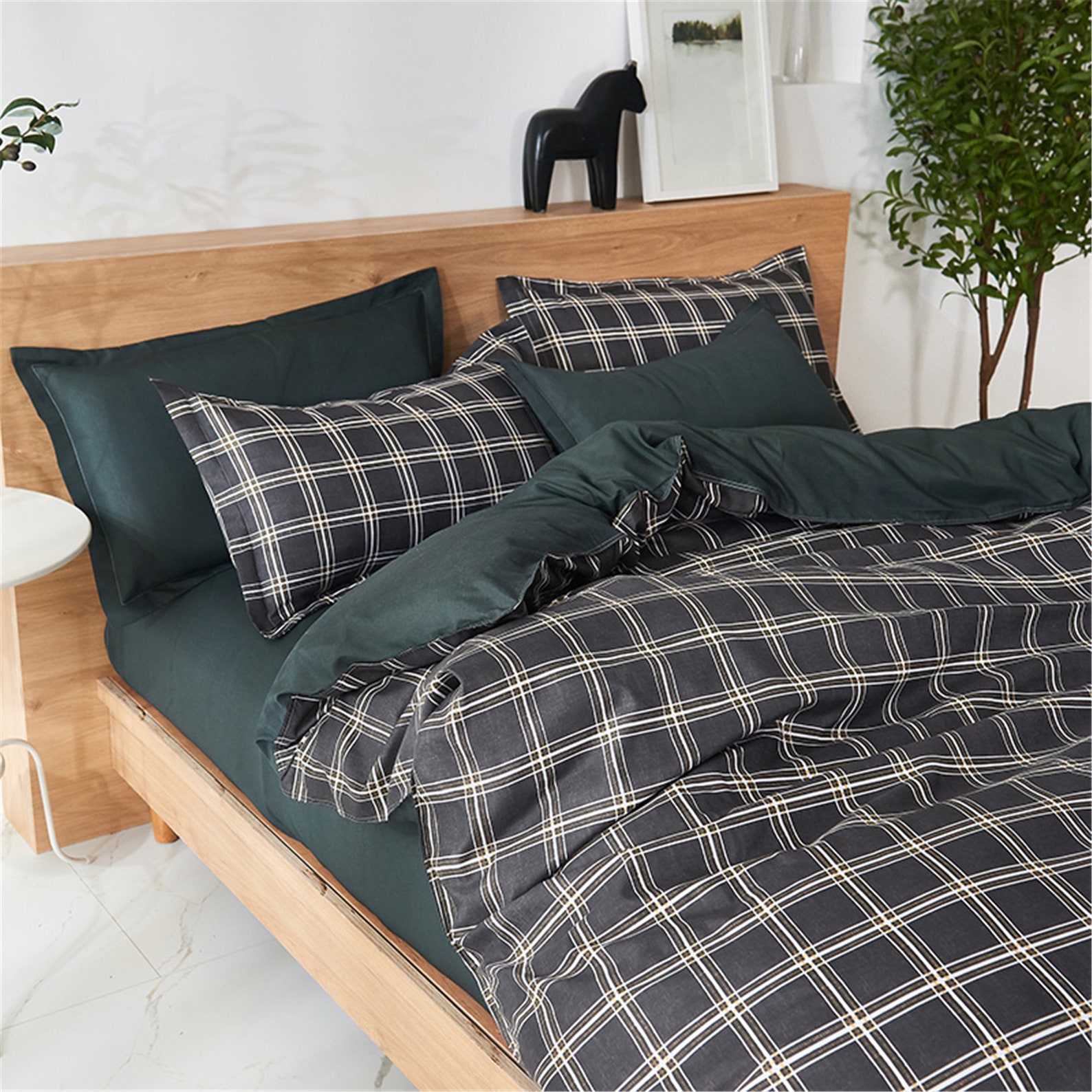 Concise Black Plaid Duvet Cover Set Double Side Bedding Set Etsy
