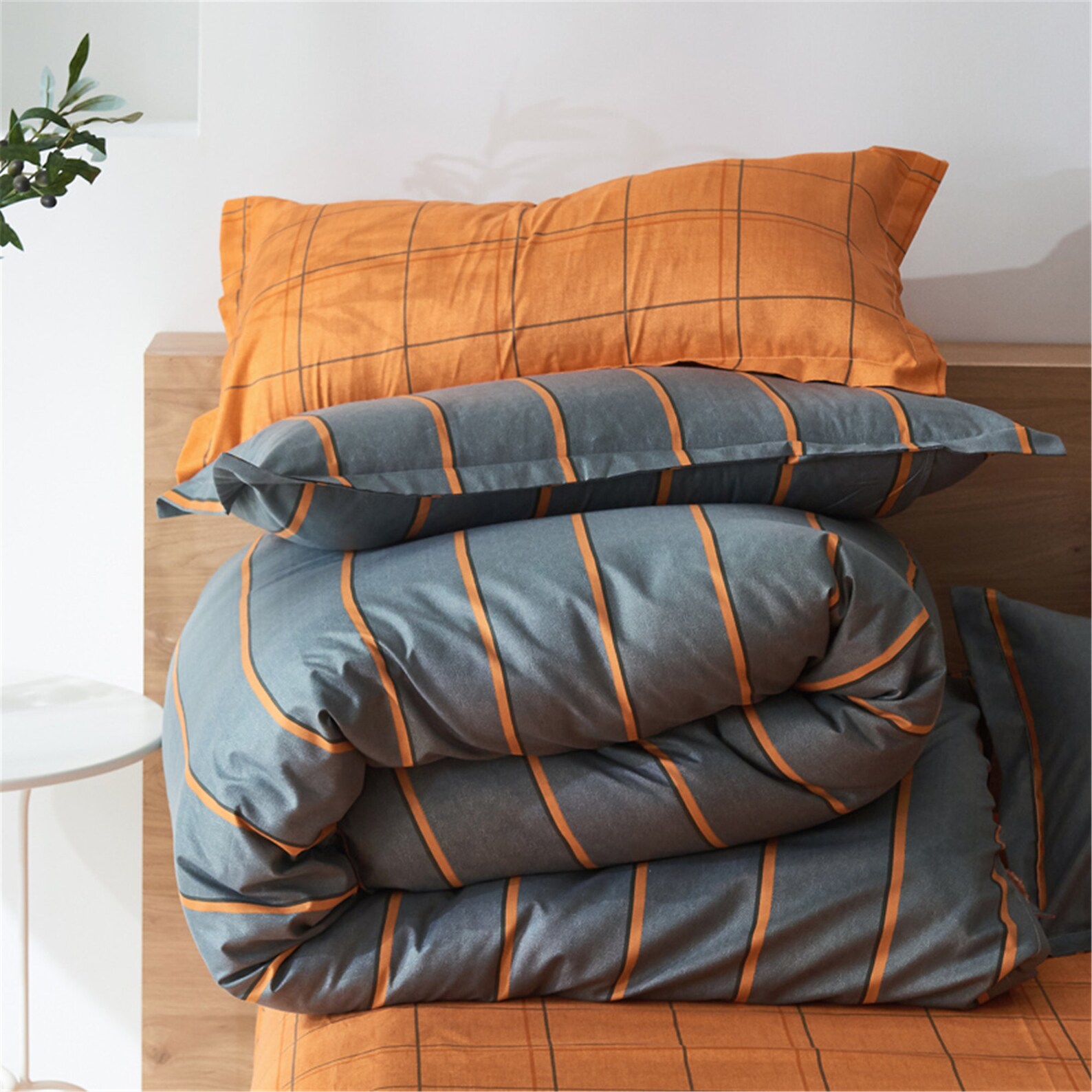Gray Striped Orange Double Side Duvet Cover Set Bedding Set Etsy