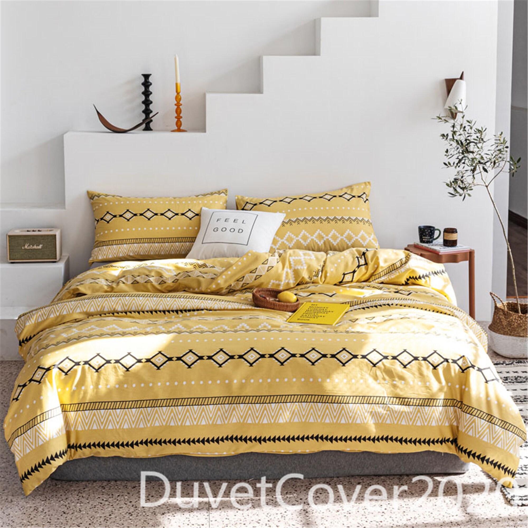 Bohemian 100 Cotton Duvet Cover Yellow4PC Cotton Bedding Etsy