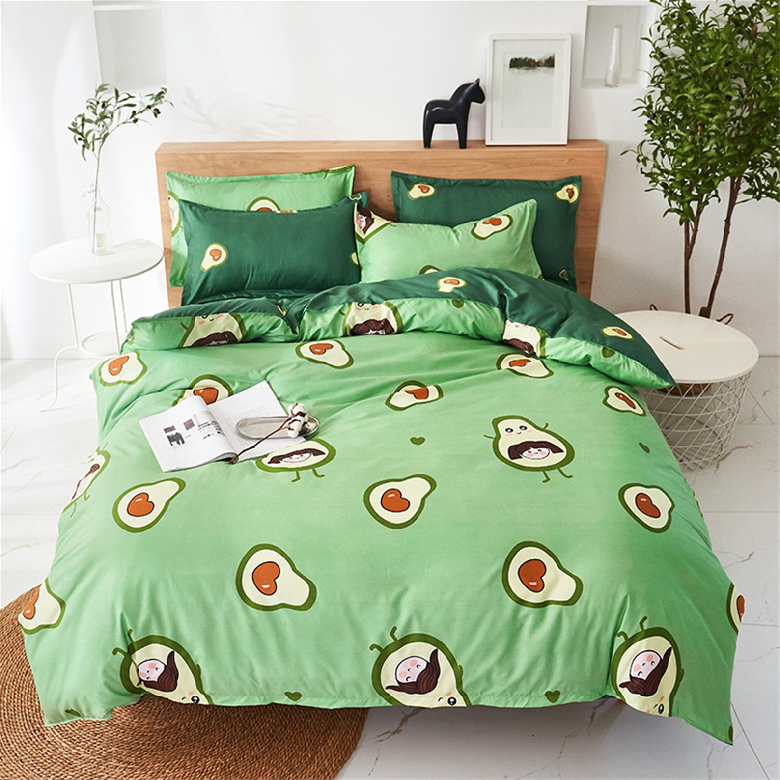 Fresh Avocado Green Duvet Cover Double Side Bedding Set 4Pc | Etsy