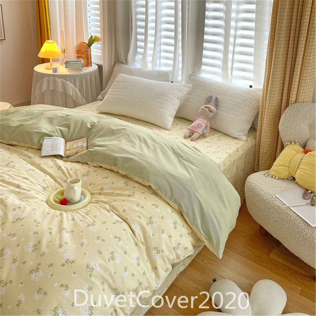 Customize Size Beige/green Floral Duvet Cover Queen/twin/full/king,100