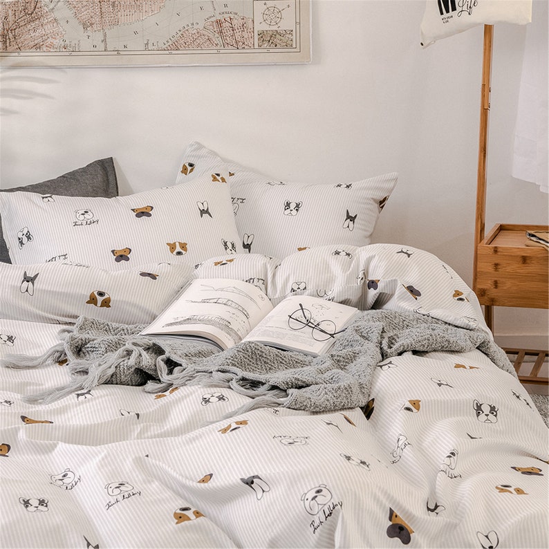 Cotton White Animals Dog Print Duvet Cover Set 3 Pic Soft Etsy