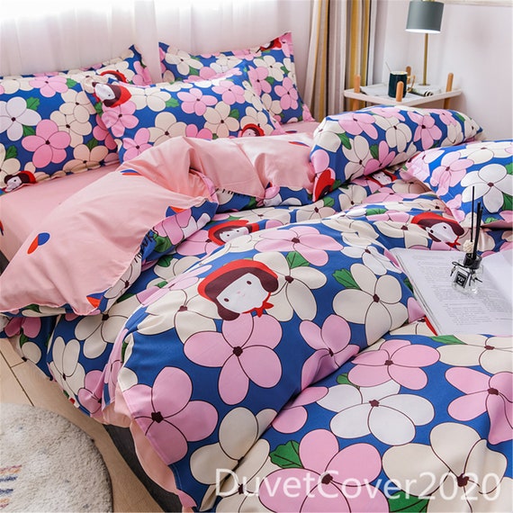Pink Navy Floral Duvet Cover Queen Twin Single 3Pc 4Pc Bedding Set Duvet Covers Quilt Cover Sheets Pillowcases Dorm Beddings Dorm Decoration