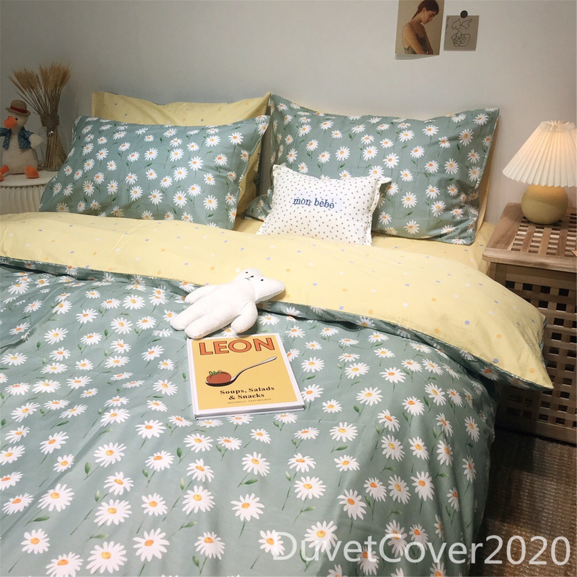 Daisy Floral Duvet Cover Cotton4PC Set Duvet CoverFlat Etsy