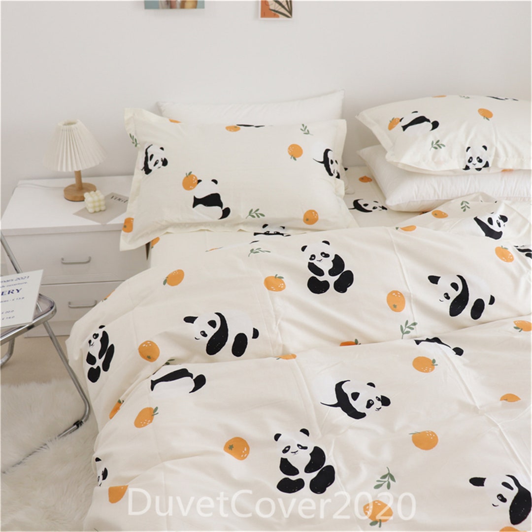 100 Cotton Customized Duvet Cover Pandas Oranges Print Duvet Etsy