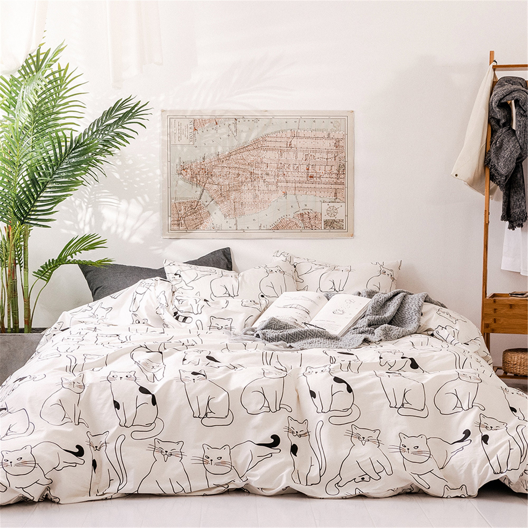 Lovely White Cat Print Duvet Cover 100 Cotton Soft Duvet Etsy UK