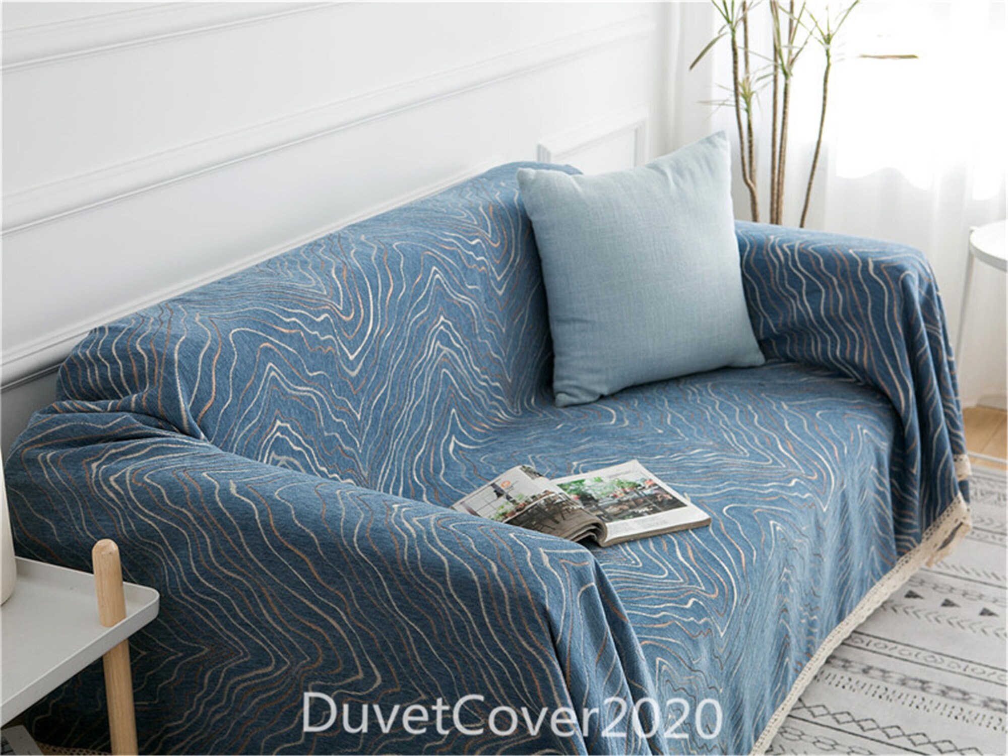 Navy Blue Chenille Sofa Coverminimalist Couch Coversvintage Etsy