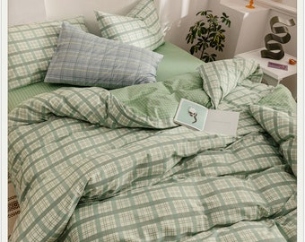 Fresh Green Plaid Duvet Cover Cotton,Duvet Covers Twin Queen King,Bedding Set Twin Queen King,Quilt Cover Pillowcases Set,Comforter Cover