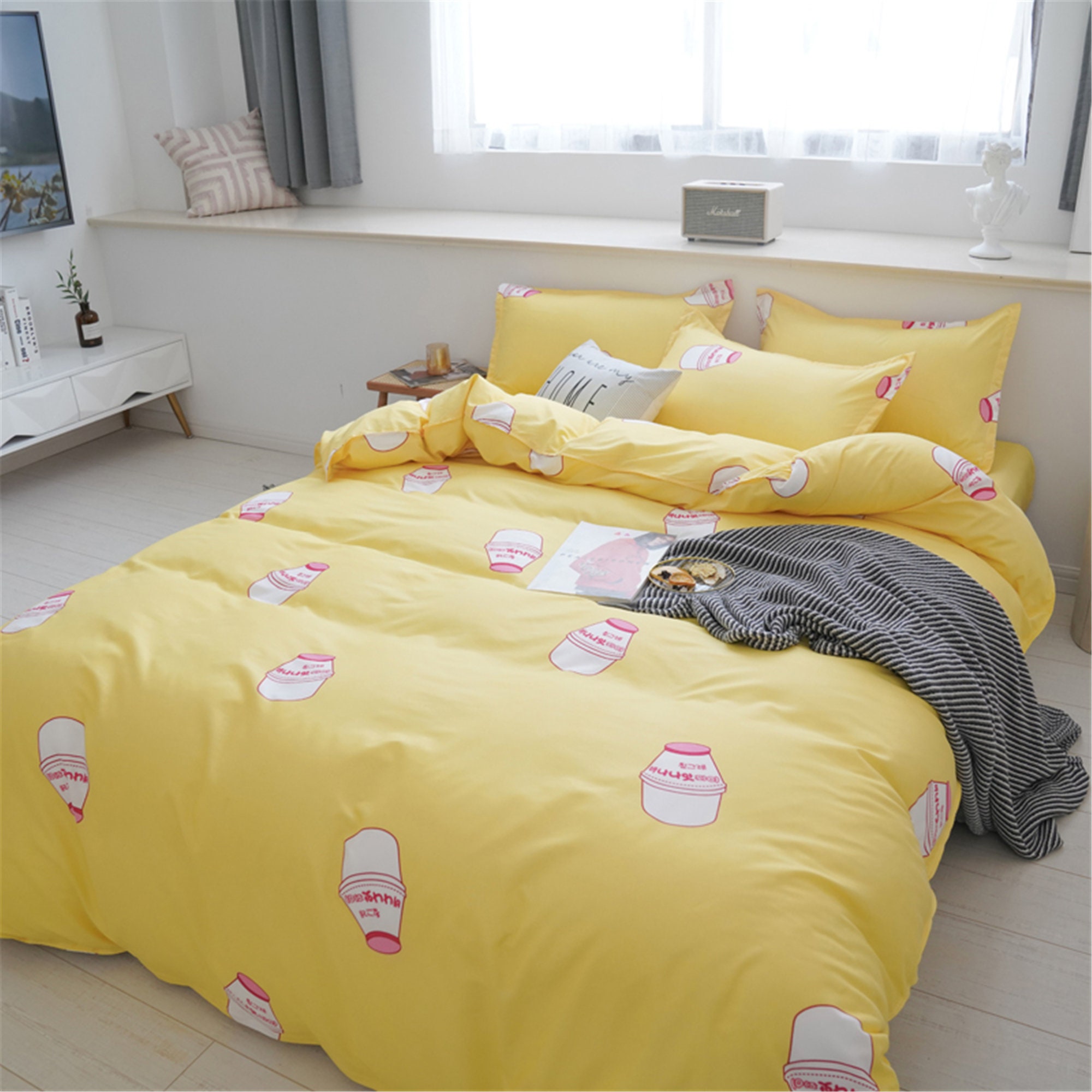 Yellow Duvet Cover Concise Lovely Bedding Set King Queen Twin Etsy