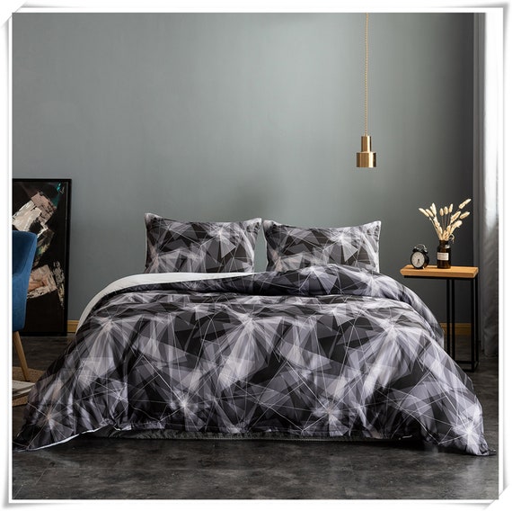 Gray White Geometric Duvet Cover Queen 