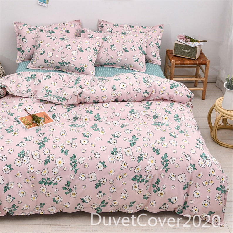 Pink Floral Duvet Cover Queenduvet Covers Etsy