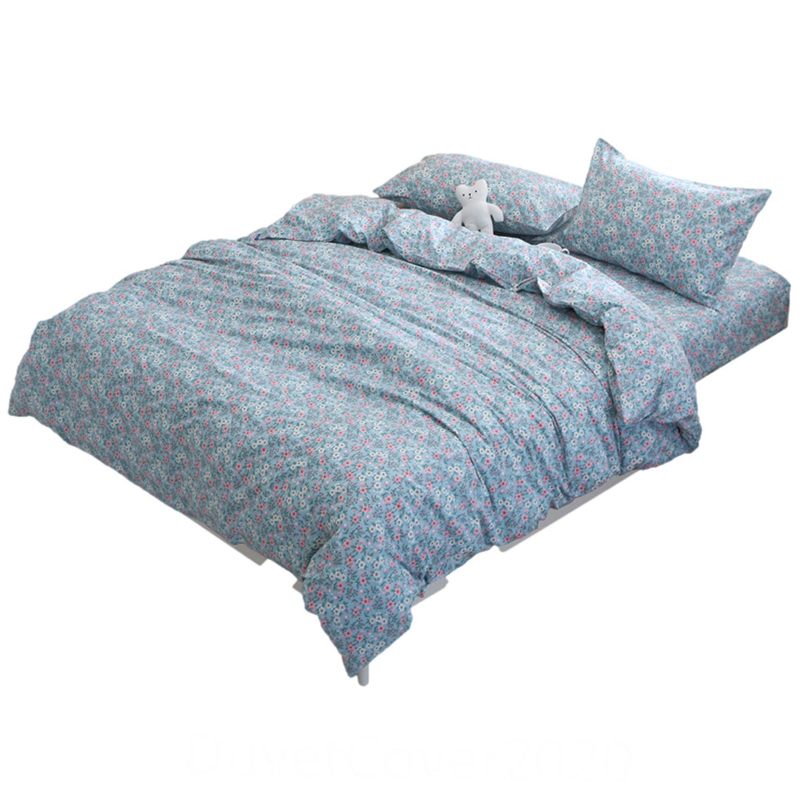 Blue Floral Duvet Cover Twin/full/queen/king With Pink/white Etsy